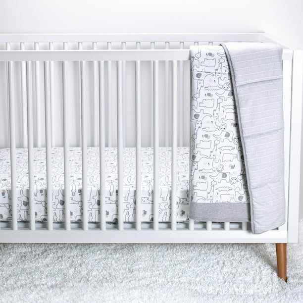 White With Grey Stars & Chevron Unisex Handmade Baby Cot Bar Bumpers Set Of 8